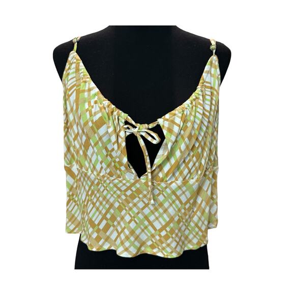 New BP. NORDSTROM ~ Ivory Tan Happy Plaid Tie Detail Crop Camisole Top 2X - Picture 1 of 9